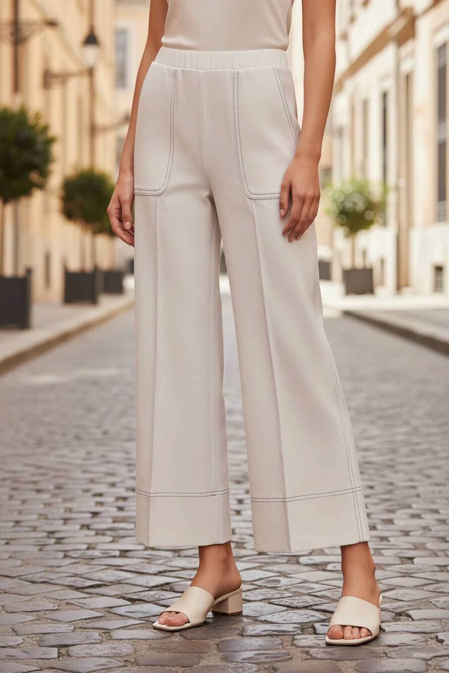 NEW VILAGALLO raw knit wide leg trousers in white punto roma